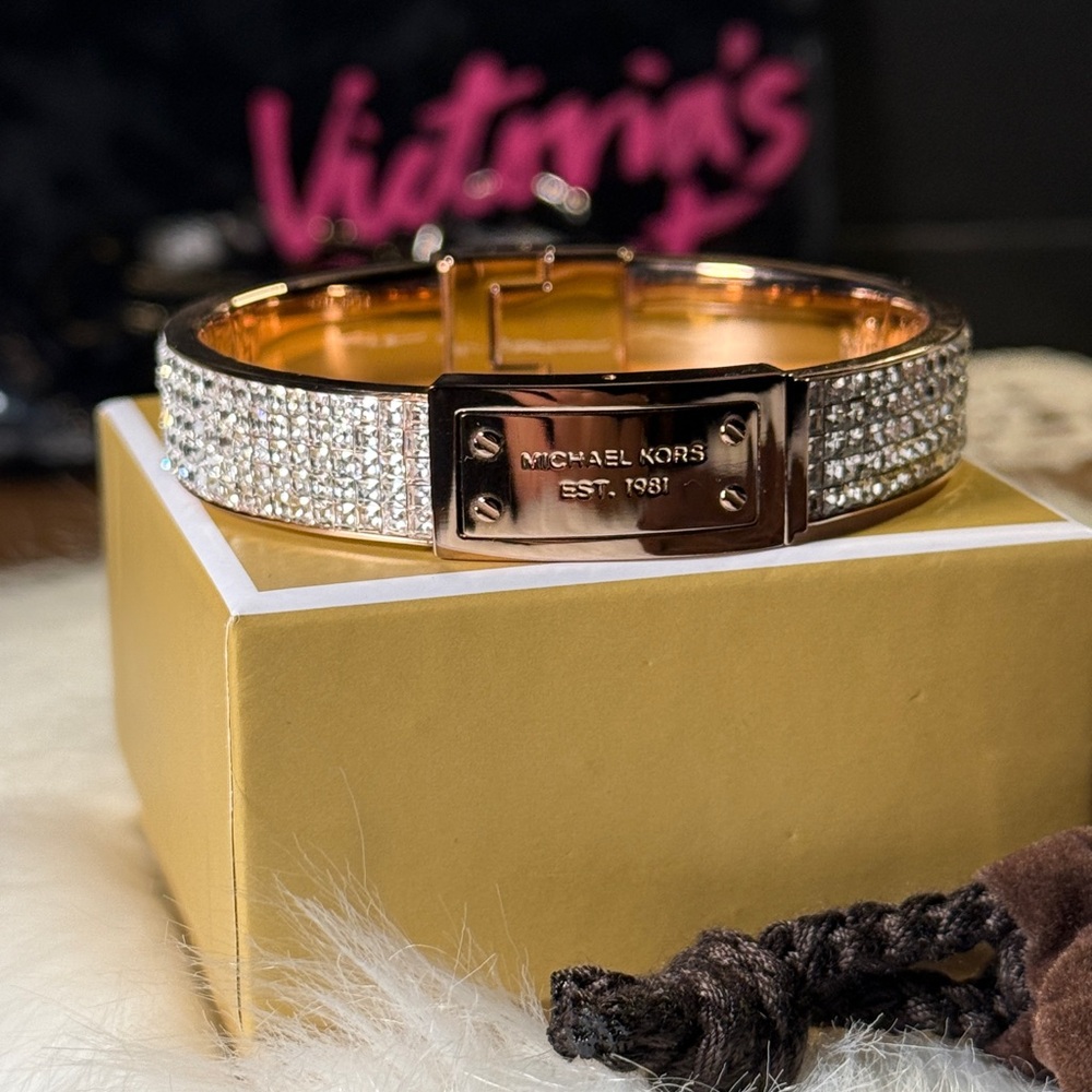 Michael Kors Pave Logo Plaque Gold Bangle